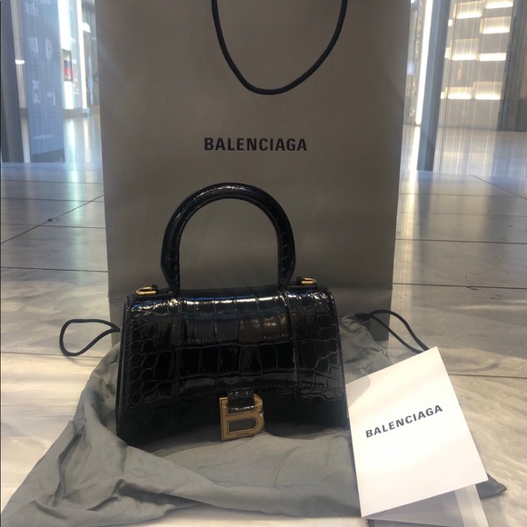 Authentic Balenciaga Black Croc XS Hourglass Bag - Picture 3 of 6